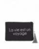 Pochette à message " LA VIE EST UN VOYAGE" Noire et Argenté - 17,5 x 11,5 x 1 cm
