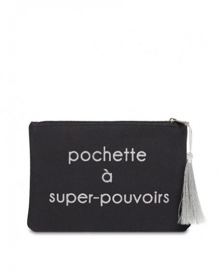 Pochette à message " POCHETTE À SUPER-POUVOIRS" Noire et Argenté - 21,5 x 15,5 x 1 cm