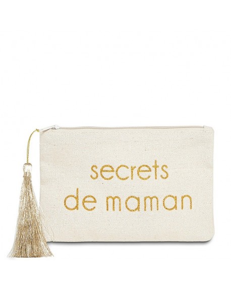 Pochette à message " SECRETS DE MAMAN" Beige et Doré - 17,5 x 11,5 x 1 cm