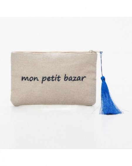 Pochette à message " MON PETIT BAZAR" Noir et bleue marine - 17,5 x 11,5 x 1 cm