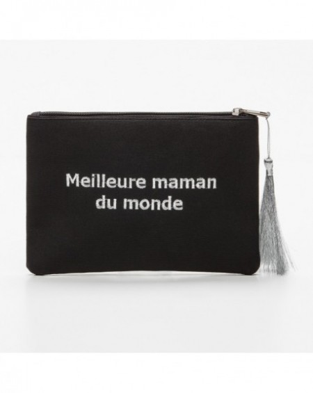 Pochette à message " MEILLEURE MAMAN DU MONDE" Noire et argenté - 21,5 x 15,5 x 1 cm